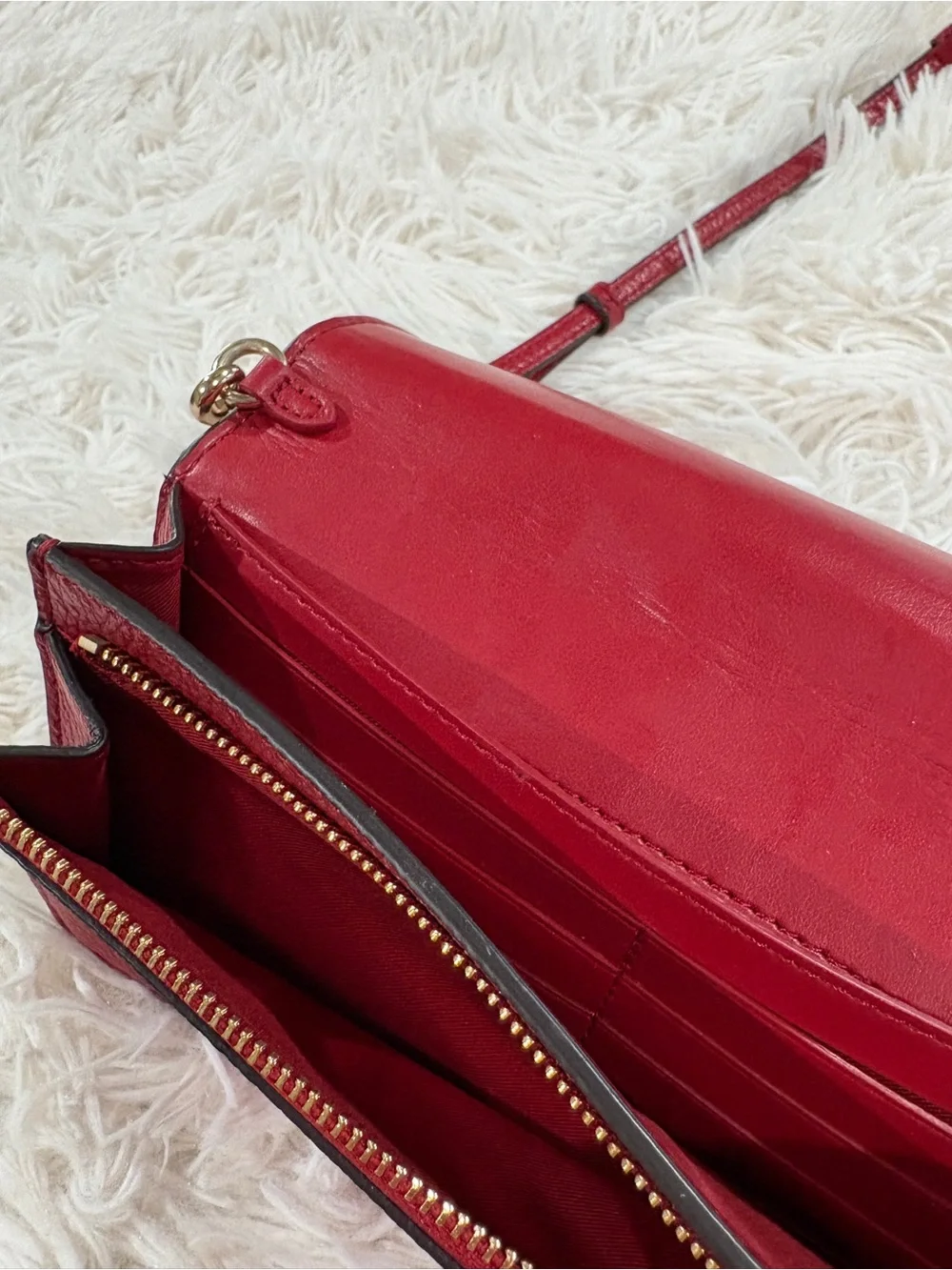 Coach Red Pebbled Leather Crossbody Wallet